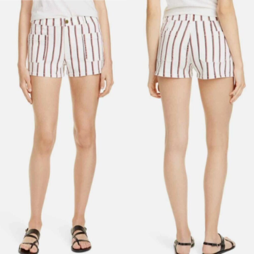 New! Frame Le Bardot Denim Shorts In Classic Stripe Size 26 26654